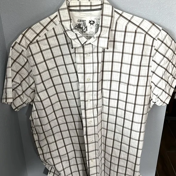 old navy dress shirts mens Old Navy Vintage Men XL Long Sleeve Vertical Stripe Beige Blue Shirt 100%  Cotton